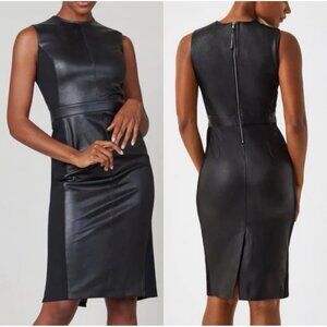 Spanx Black Faux Leather Dress Sleeveless Sheath Sz L Bodycon Goth Party Biker
